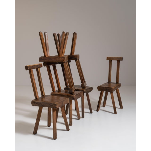 Set of Six 1960s Belgian Brown Brutalist Oak Mobichalet Dining Chairs For Sale - Image 12 of 15