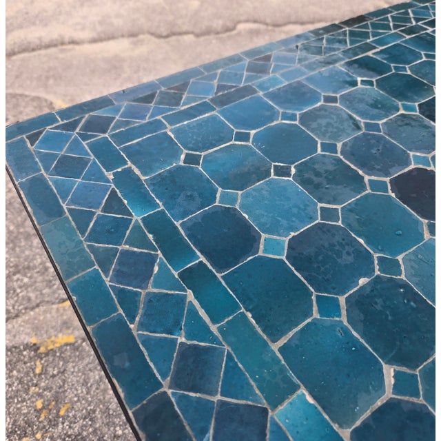 44" Rectangular Handmade Moroccan Petrol Blue Mosaic Table For Sale - Image 4 of 7