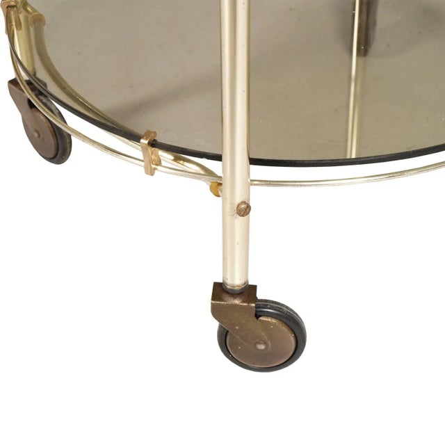 Mid-Century Modern Mid-Century Italian Brass & Smoked Crystal Bar Cart For Sale - Image 3 of 4