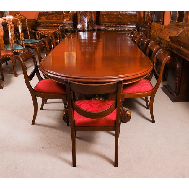Antique Victorian Mahogany Twin Base Dining Table and Chairs, 1800s, Set of 13 For Sale - Image 4 of 14