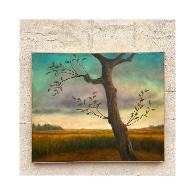 Postmodern Vintage Boho Abstract Expressionist Original Oil on Canvas For Sale - Image 3 of 6