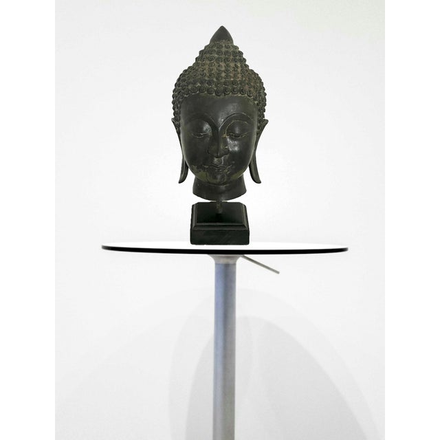 Bronze Antique Bronze Ayutthaya Buddha Head Thai Sculpture, Mounted For Sale - Image 8 of 12