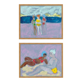 Ipanema Diptych by Happy Menocal in Gold Frame, XS Art Prints, Set of 2 For Sale