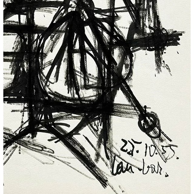 Mid-Century Modern Mid-Century Modern French Abstract Expressionism Still Life Ink Drawing on Paper With Mat, Signed by French Artist David Lan-Bar, 1955 For Sale - Image 3 of 4