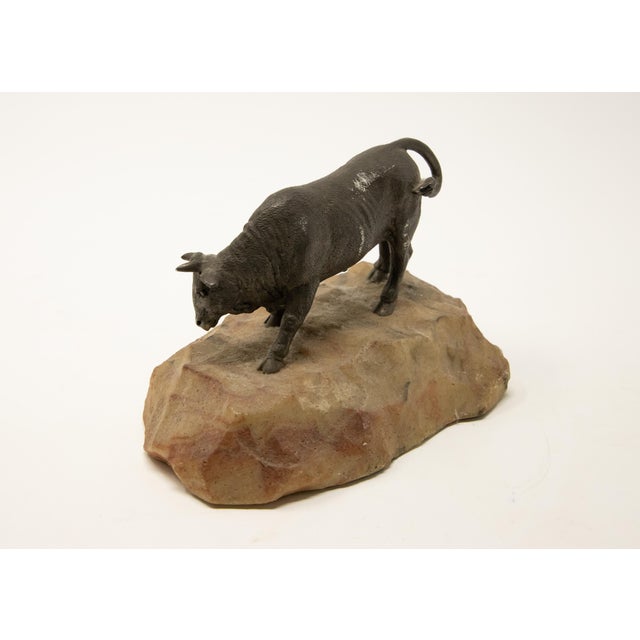 Mid 20th Century Bronze Bull on Stone Base For Sale - Image 10 of 11