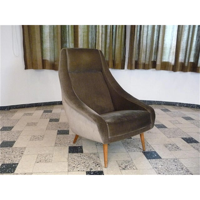 1950s Italian Mohair Velvet Highback Chair, 1950s For Sale - Image 5 of 18