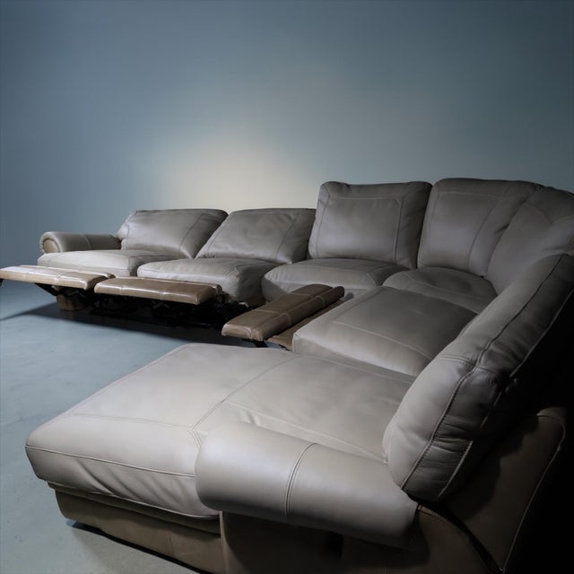 Brown Large Curved Modular Leather Sectional With Chaise – 6 Piece Contemporary Lounge Sofa For Sale - Image 8 of 10