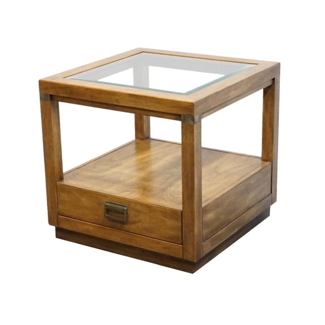 DREXEL HERITAGE Woodbriar Collection Pecan Rustic European 26" Square Accent End Table w. Glass Top 988-342 25" High 26"...