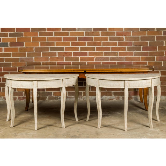 19th Century Swedish 19th Century Painted Demilune Tables with Cabriole Legs, a Pair For Sale - Image 5 of 12