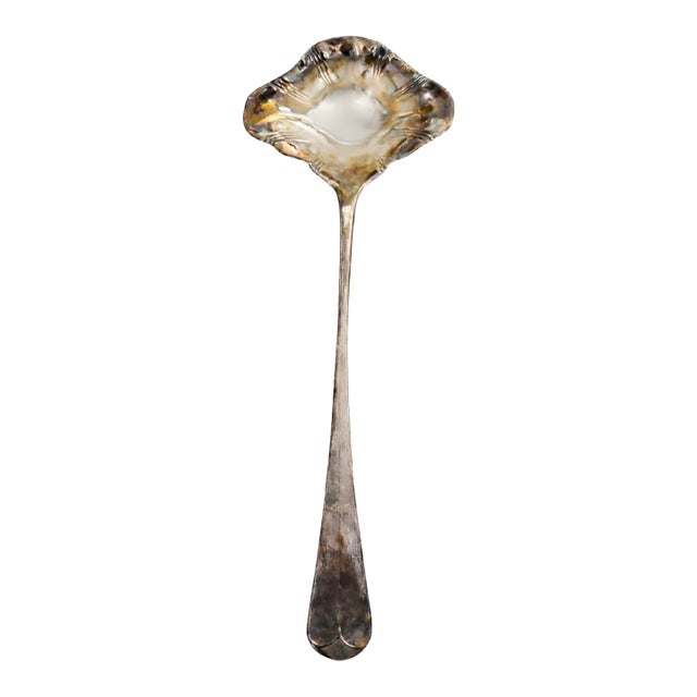 Vintage Italian Silver Plate Scalloped Serving Ladle, Marked Italy For Sale
