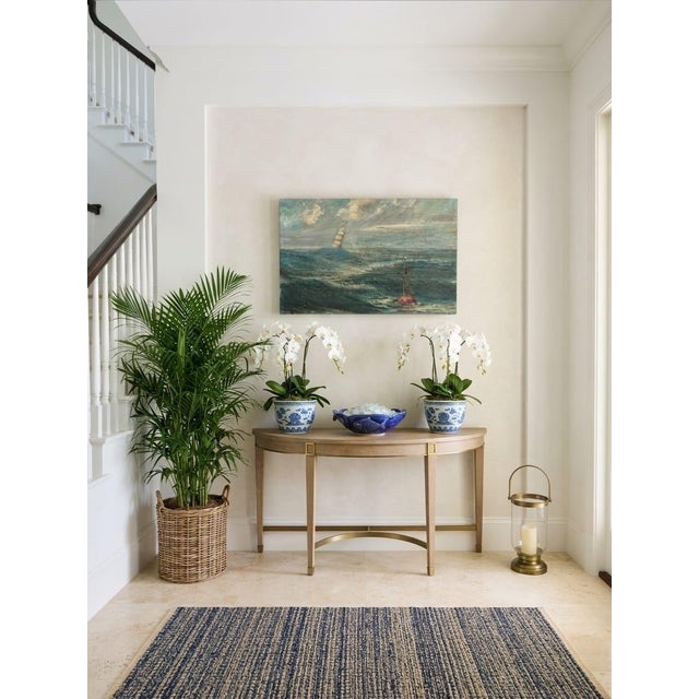 Sky Blue 1960s Painting of Seascape With Sailing Ship For Sale - Image 8 of 12