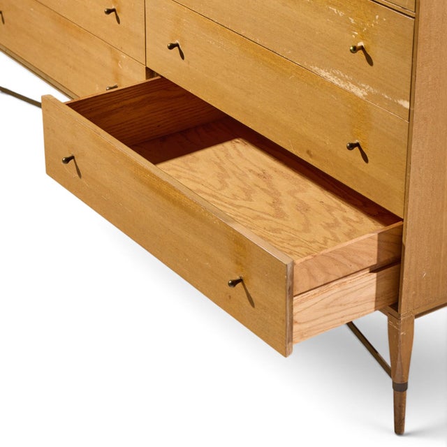 Paul McCobb for Calvin Mid Century Mahogany and Brass X Base Lowboy Dresser For Sale In Chicago - Image 6 of 8