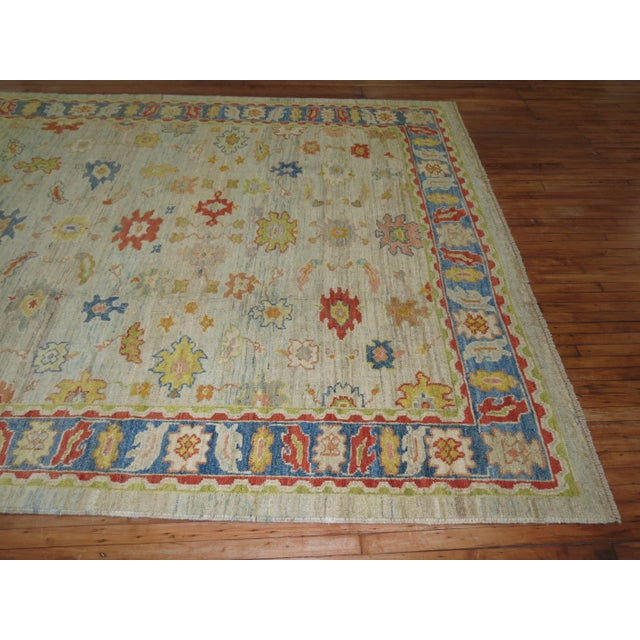 Vintage Inspired Square Size Ivory Turkish Oushak - 9'1" x 10'4" For Sale In New York - Image 6 of 18