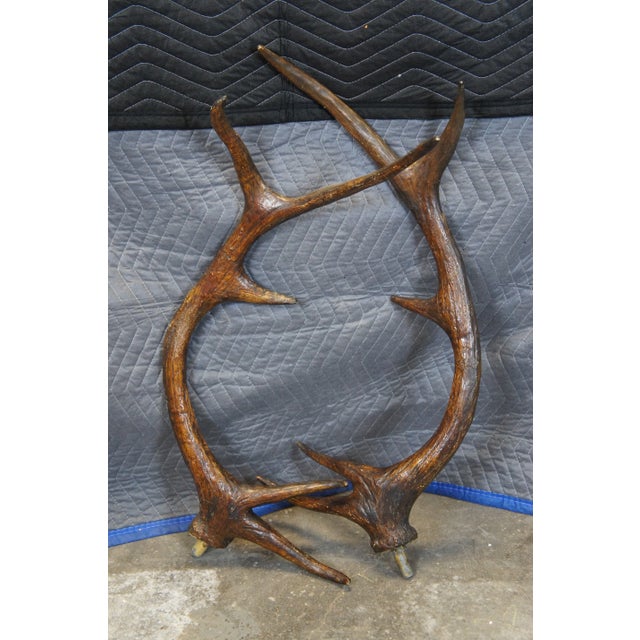 Plastic 2 Faux Wood Deer Stag Buck Head Taxidermy Wall Mount Sculptures 43" For Sale - Image 7 of 12