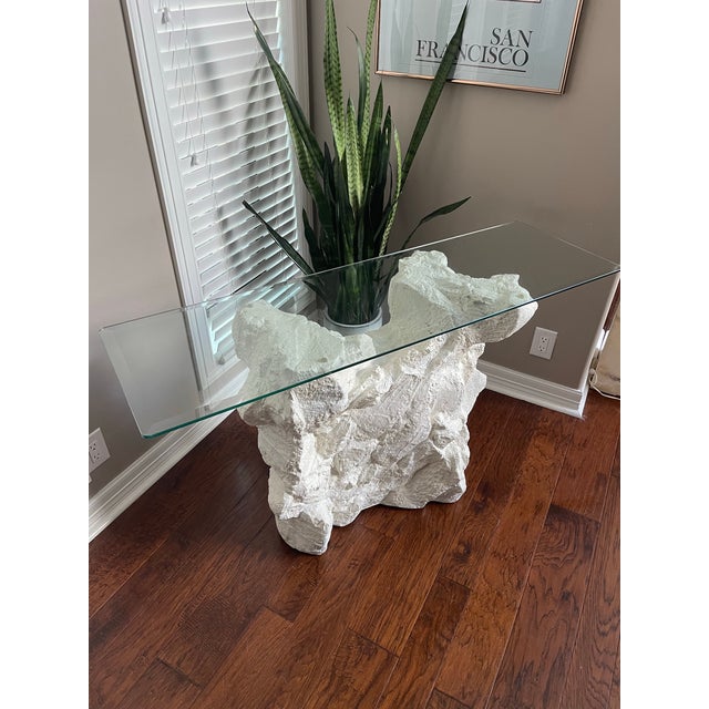 Postmodern Vintage Postmodern Sirmos Plaster Faux Rock Console Table For Sale - Image 3 of 10