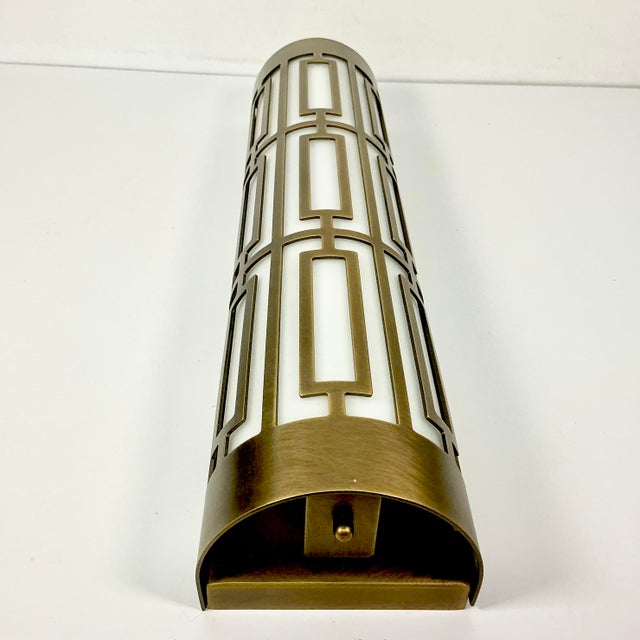 Late 20th Century Vintage Hollywood Regency Roman Empire Style Cylinder Tole Bronze Wall Sconce, Milk Glass. For Sale - Image 5 of 13
