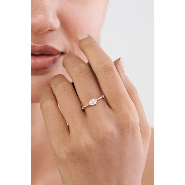 Not Yet Made - Made To Order Pear-Shaped Natural Diamond Engagement Ring Size 4 in 14k Yellow Gold For Sale - Image 5 of 17