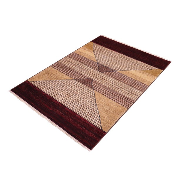 Rustic Boho Chic Gabbeh Red/Brown Wool Rug - 4'11'' X 7'1'' For Sale - Image 3 of 10