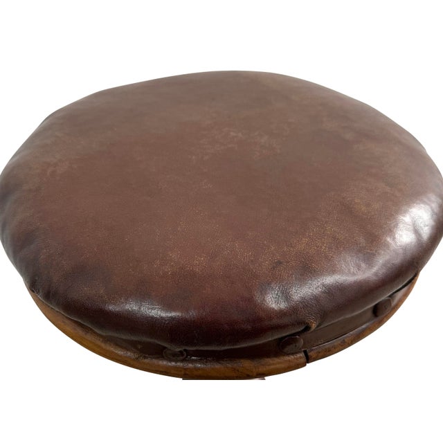 Wood Victorian Revolving Piano Stool on Turned Carved Column with Triple Scroll Support and Leather Top, 1860s For Sale - Image 7 of 15