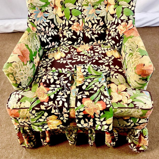 Asparagus Vintage English Boho Chic Arts & Crafts Drexel Botanical Chintz Flora Lounge Chair, Reupholstered. For Sale - Image 8 of 12