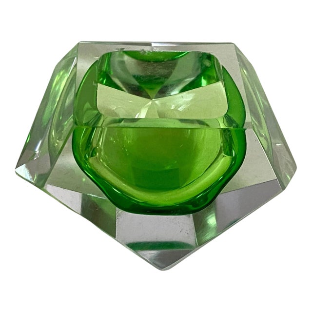 Large Italian Green Glass Ashtray, 1960s For Sale
