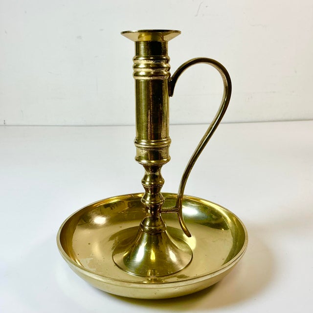Mid-Century Americana Federal Arts & Crafts Bedside Style Brass Candle Holder For Sale - Image 4 of 14