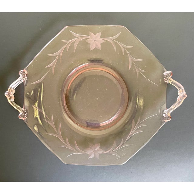 1930's Depression Era Pink Etched Glass Serving Plate For Sale In Los Angeles - Image 6 of 8