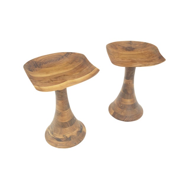 Turned Bases Carved Seat Solid Oiled Walnut Bar Stools MINT! For Sale - Image 14 of 14