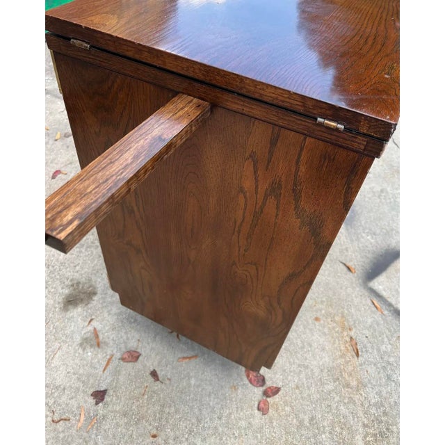 Campaign 1970s Thomasville Campaign Style Walnut Bar Cart With Cabinet and Extendable Flip Top For Sale - Image 3 of 10