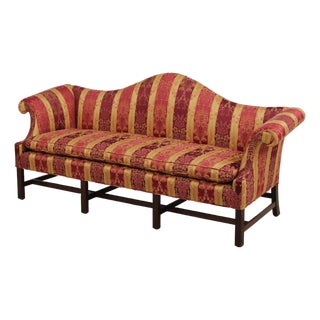 Vintage Camelback Damask Upholstered Sofa For Sale