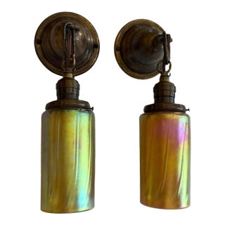 1990s Signed Lundberg Studios Art Glass Wall Scones - a Pair For Sale