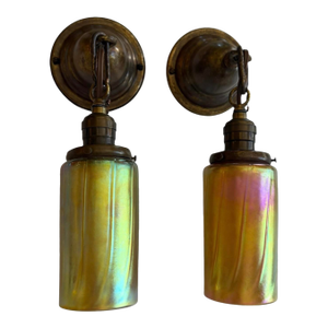 1990s Signed Lundberg Studios Art Glass Wall Scones - a Pair