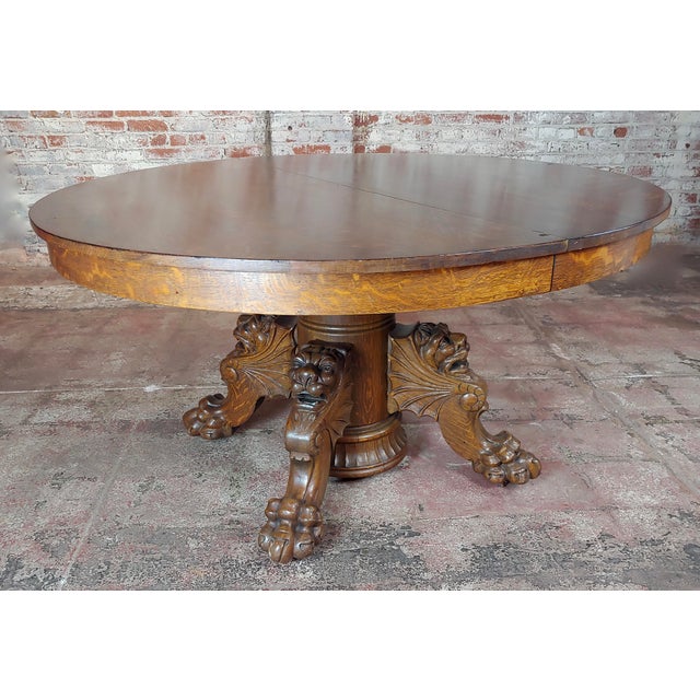 19th Century Traditional .j. Horner Antique Tiger Oak Pedestal Table