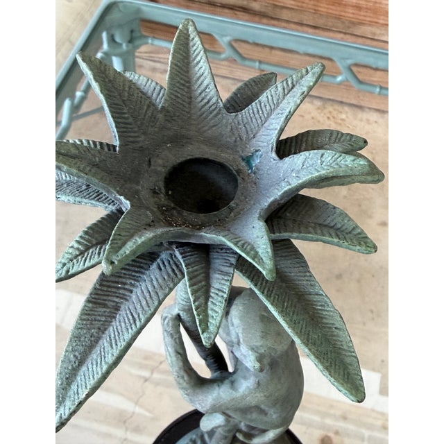 Pair of Vintage Maitland-Smith Style Bronze Monkey Palm Tree Candlesticks For Sale - Image 11 of 12