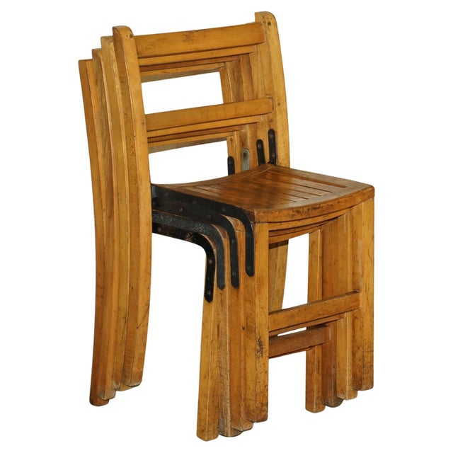 English Oak Stacking Chairs with Period Finish, 1930s, Set of 4 For Sale - Image 6 of 16