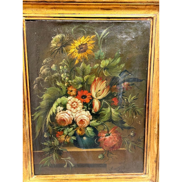 Green Antique Dutch Floral Still Life Signed “A. van Sijnkens”, 19th C or Older For Sale - Image 8 of 13