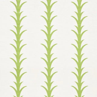 Schumacher X Celerie Kemble Acanthus Stripe Fabric in Leaf For Sale