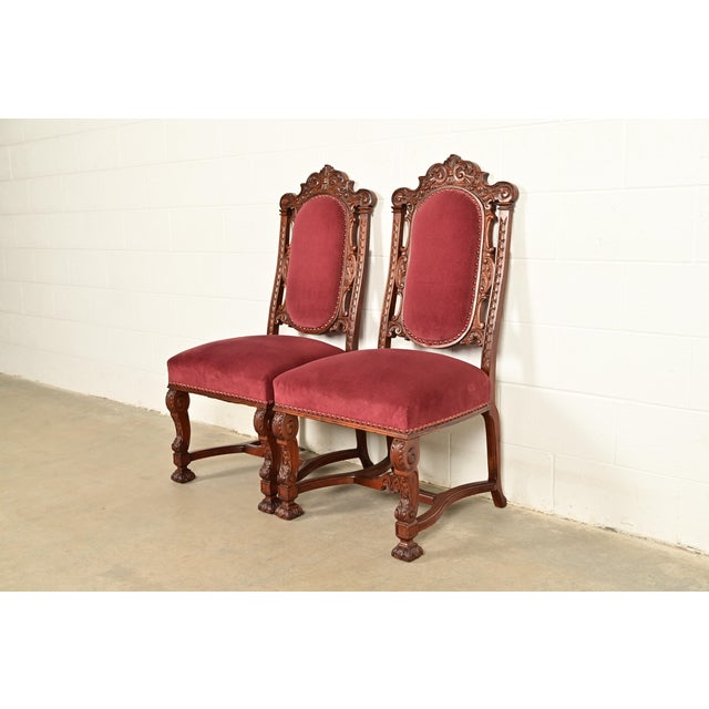 R. J. Horner Style Antique Renaissance Revival Carved Walnut Side Chairs or Dining Chairs | Pair For Sale - Image 14 of 14