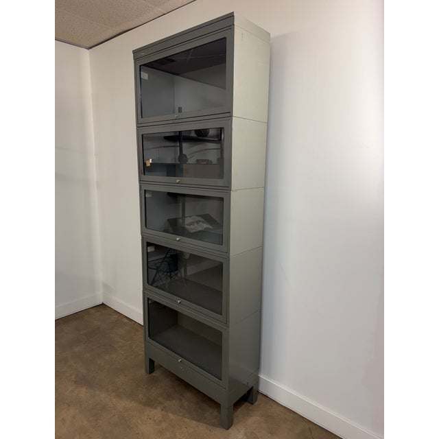 Metal Vintage Globe-Wernicke Industrial Steel Barrister Bookcase, Five Stack For Sale - Image 7 of 16