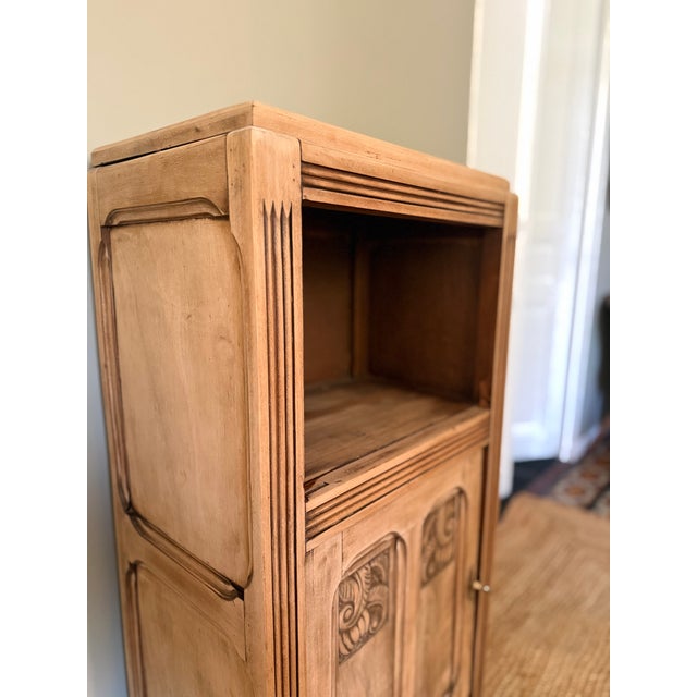 1930s French Art Deco Carved Walnut Pedestal Cabinet, 1930s For Sale - Image 5 of 17