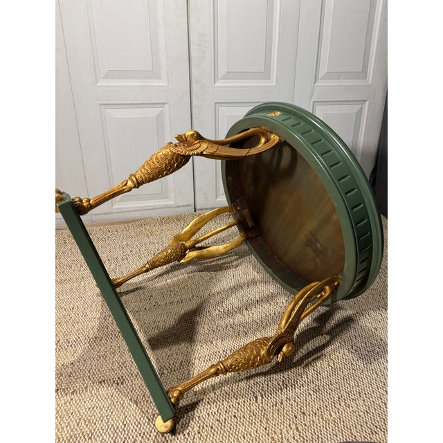 Late 20th Century Late 20th Century Green Painted Wood and Gilt Bronze Gueridon Table With Swan Motif Legs For Sale - Image 5 of 11