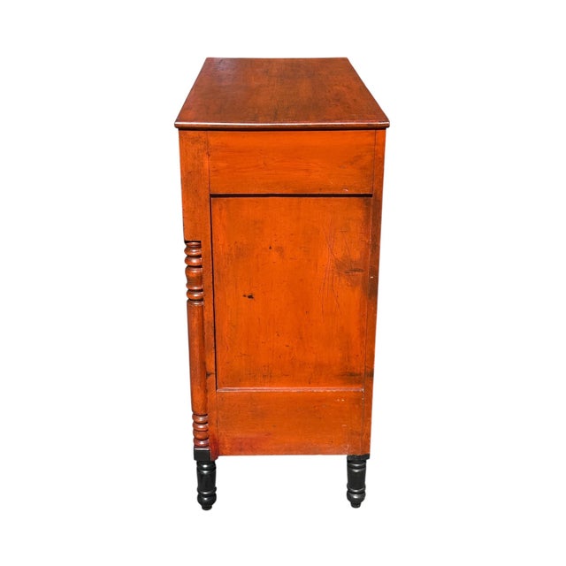 Antique Federal Tiger Maple Chest of Drawer With Original Red Wash & Grain Paint For Sale - Image 9 of 12