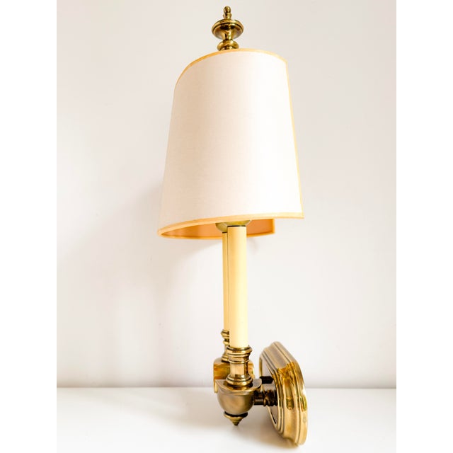 Metal Vintage Neoclassical Brass Wall Lamp with Off-White Shade, 1970s For Sale - Image 7 of 18