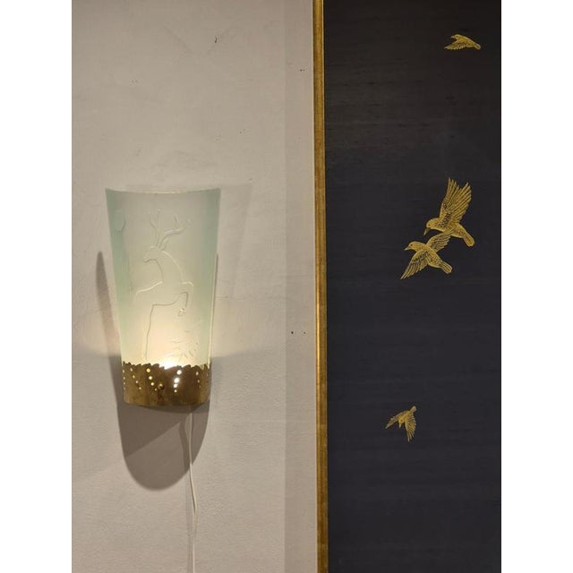 Wall Scones in Etched Glass Decor by Glössner, 1890s, Set of 2 For Sale - Image 6 of 15