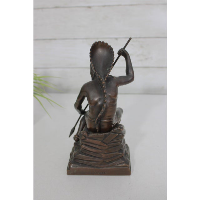 Bronze Antique Jennings Brothers Native American War Chief Bronze-Clad Sculpture J.b. 2245 For Sale - Image 8 of 14