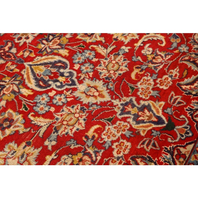 Hand Knotted Persian Style Vintage Wool Area Rug Red Field Floral Medallion For Sale - Image 16 of 18