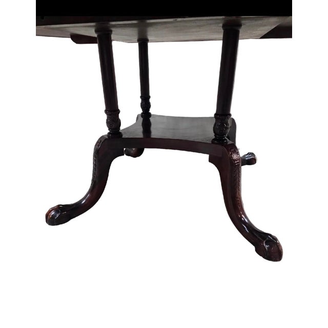 Vintage English Burr Walnut Veneer Round Pedestal Table in the Antique Style With Claw Feet For Sale - Image 9 of 9