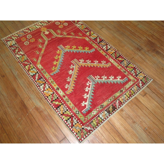 Early 20th Century Antique Zabihi Collection Turkish Melas Prayer Niche Rug - 3' x 4'7" For Sale - Image 5 of 6