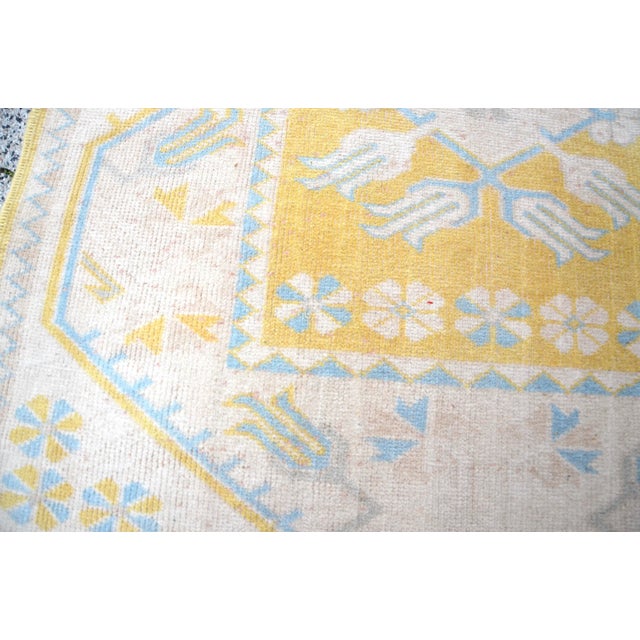 Beige 1960s Floral Design Beige-Yellow Handmade Runner Rug For Sale - Image 8 of 11