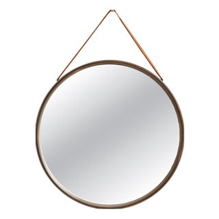 Round Mirror with Dark-Stained Oak Frame attributed to Uno & Östen Kristiansson, 1950s For Sale